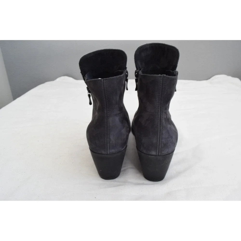 Arche Jolia 41 Black Nubuck Leather Wedge Ankle Boots Side Zip Wedge Luxury